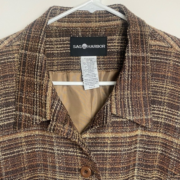 Vintage Plaid Blazer Jacket Brown Tan 14 Plus Size 70’s Preppy Classic Casuall - Picture 7 of 11